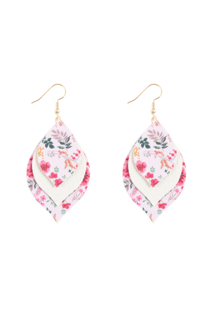 FLORAL LEATHER MARQUISE DROP EARRINGS