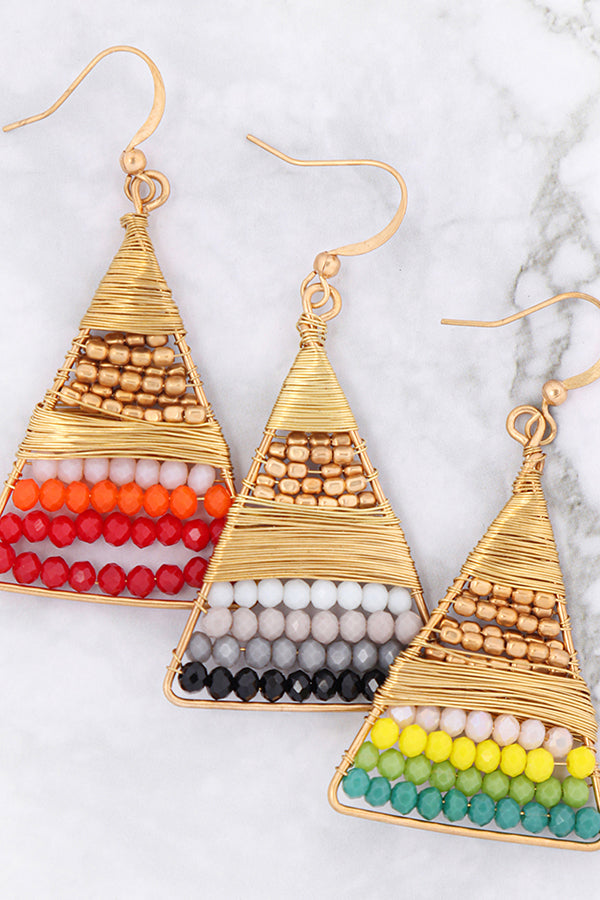 HDE3394 - PYRAMID MIX BEADS WRAP FISH HOOK EARRINGS