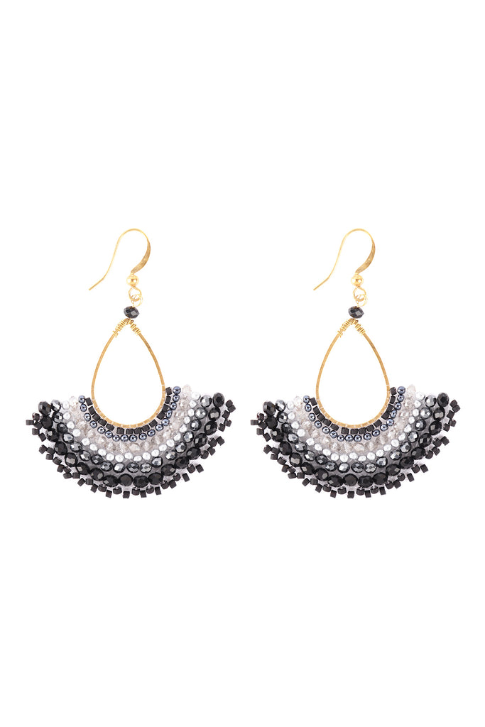BOHEMIAN TEARDROP FAN MIX BEADS FISH HOOK EARRINGS