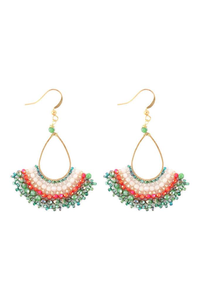 BOHEMIAN TEARDROP FAN MIX BEADS FISH HOOK EARRINGS