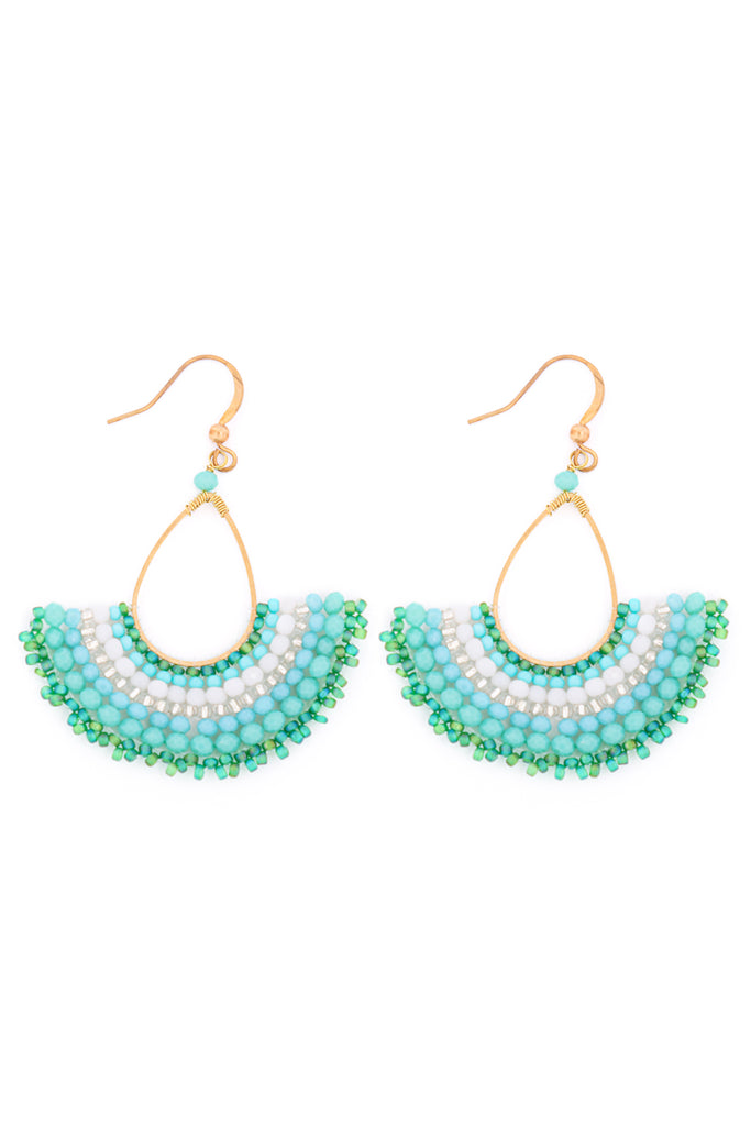 BOHEMIAN TEARDROP FAN MIX BEADS FISH HOOK EARRINGS