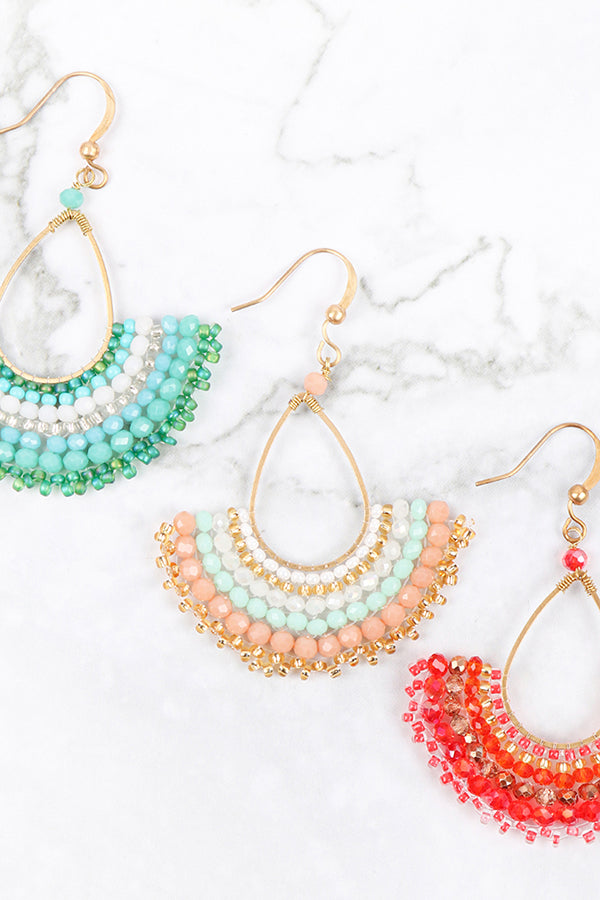 BOHEMIAN TEARDROP FAN MIX BEADS FISH HOOK EARRINGS