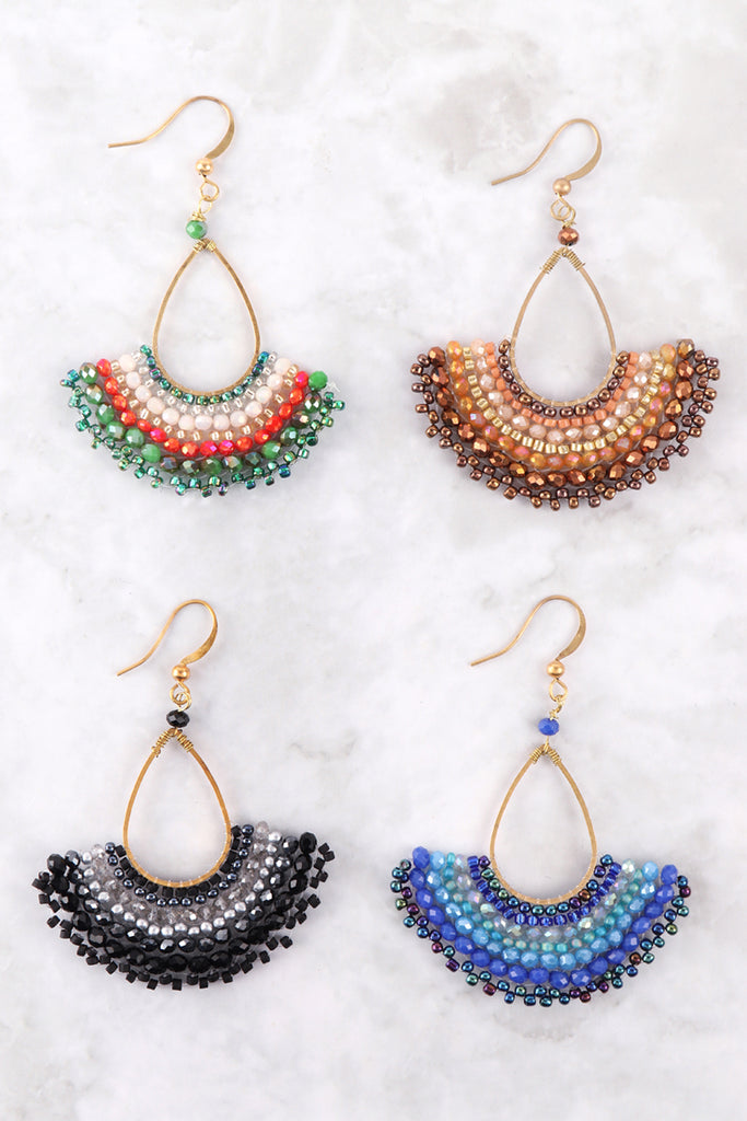 BOHEMIAN TEARDROP FAN MIX BEADS FISH HOOK EARRINGS
