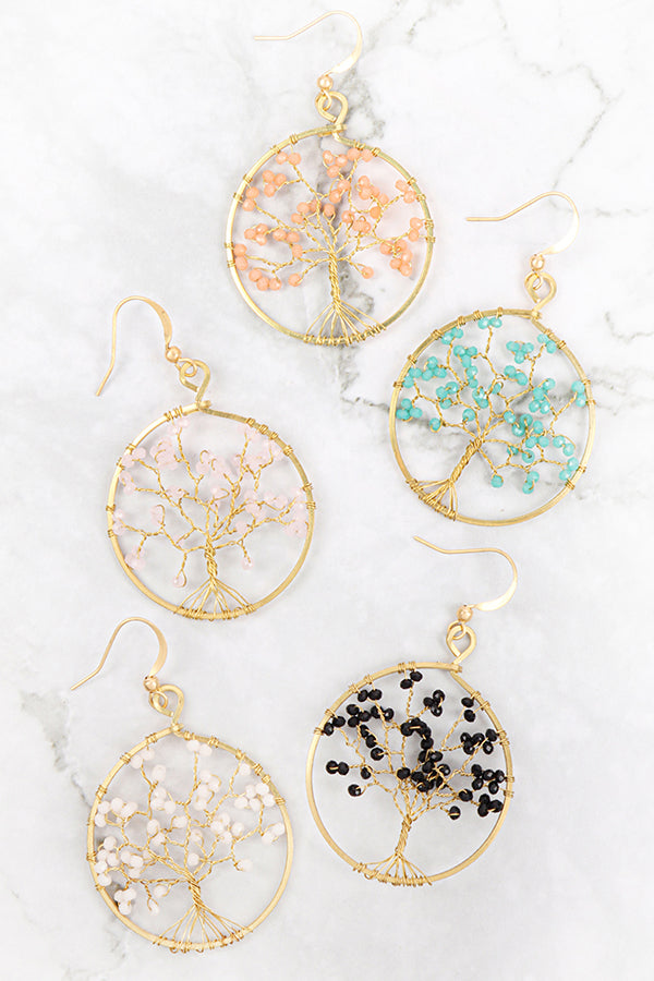 HDE3396 - TREE OF LIFE ROUND HOOK EARRINGS