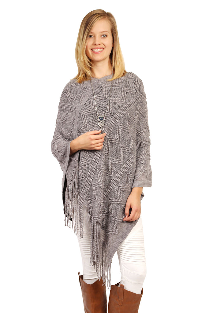 Zig Zag Fringe Poncho – Riah Fashion