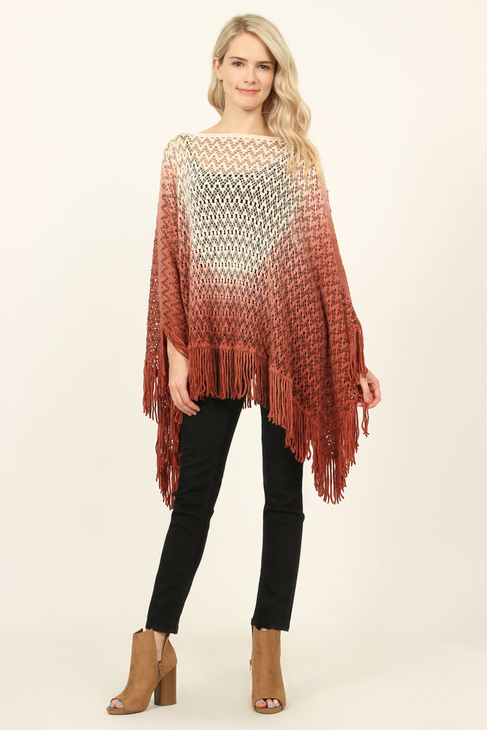 Ombre Fringe Poncho