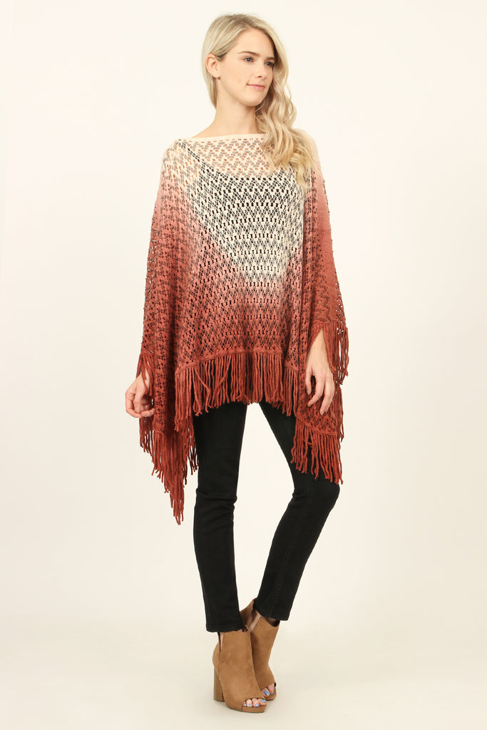Ombre Fringe Poncho