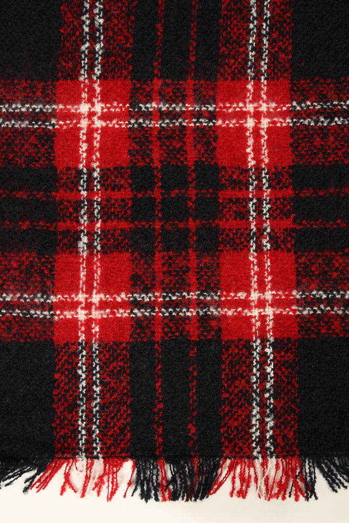 Turtleneck Plaid Tassel Hem Poncho
