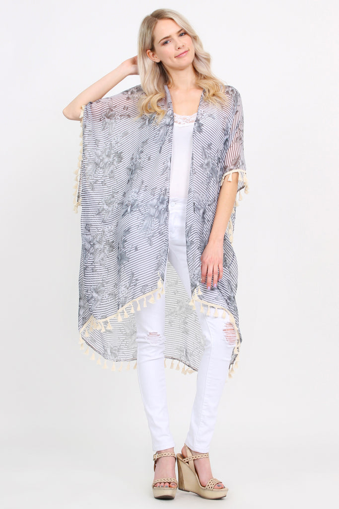 Sheer Tassel Floral Cardigan