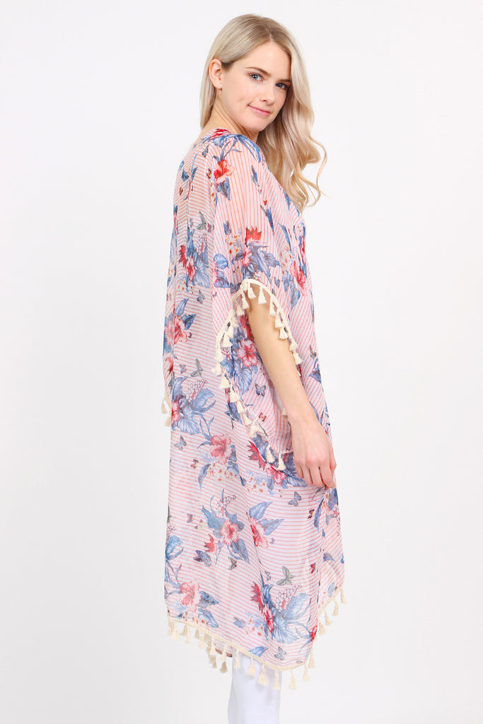 Sheer Tassel Floral Cardigan