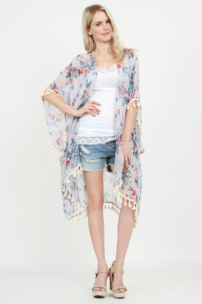 Sheer Tassel Floral Cardigan