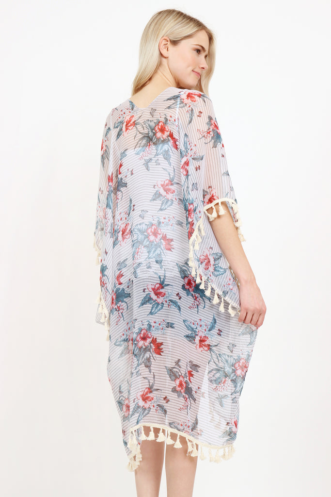 Sheer Tassel Floral Cardigan