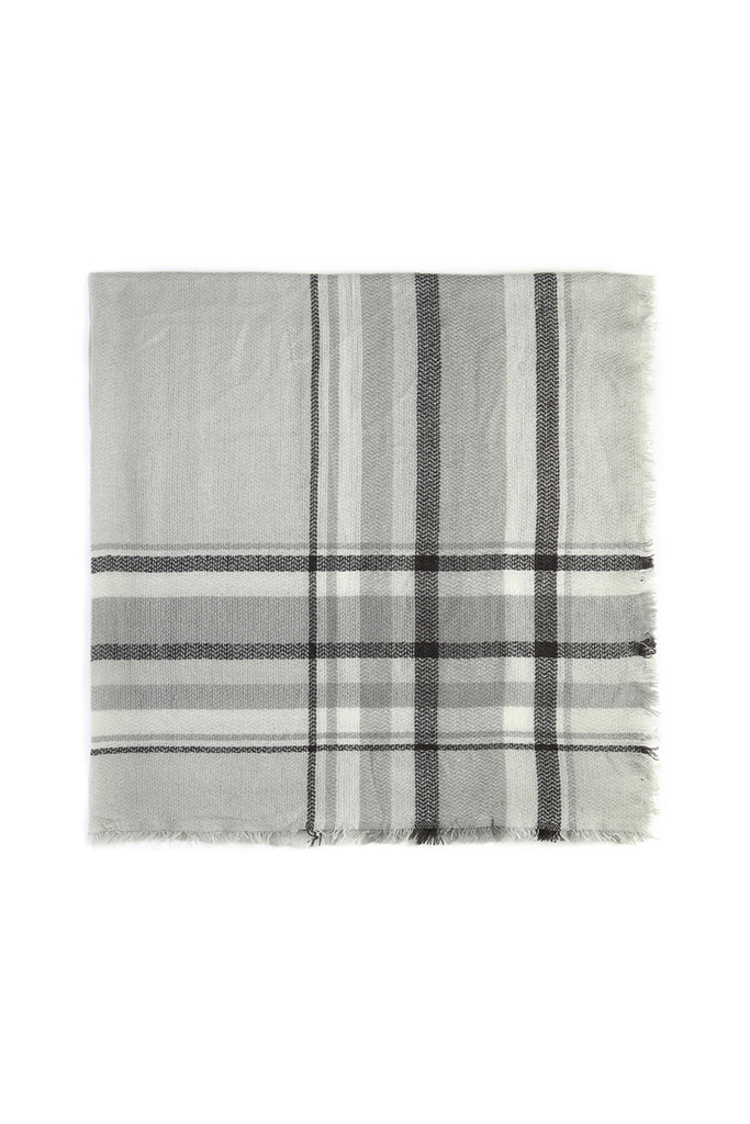 Light Grey Plaid Fringe Scarf