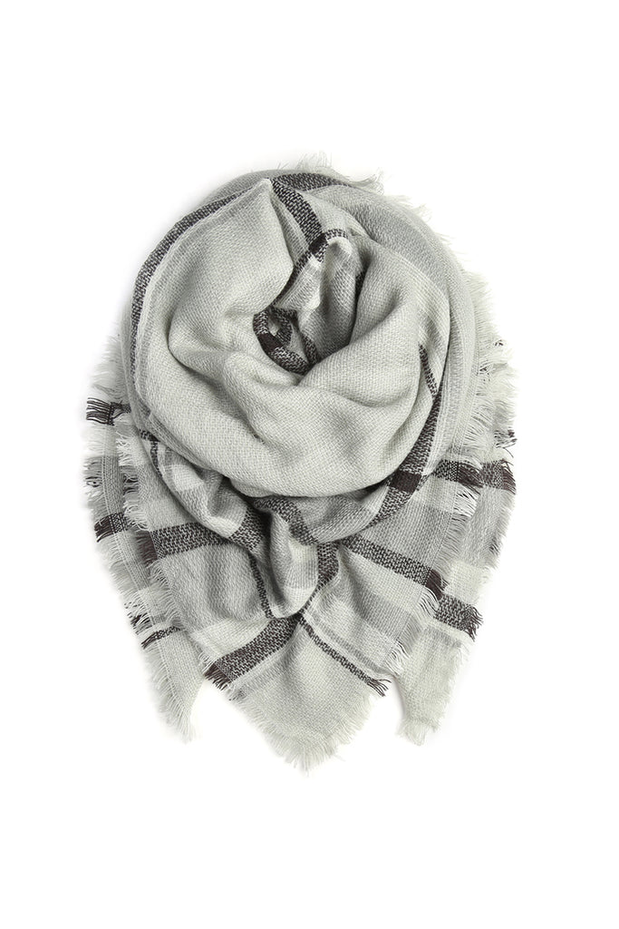 Light Grey Plaid Fringe Scarf