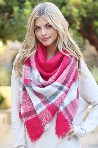 FUCHSIA TARTAN FRINGED SCARF – Riah Fashion
