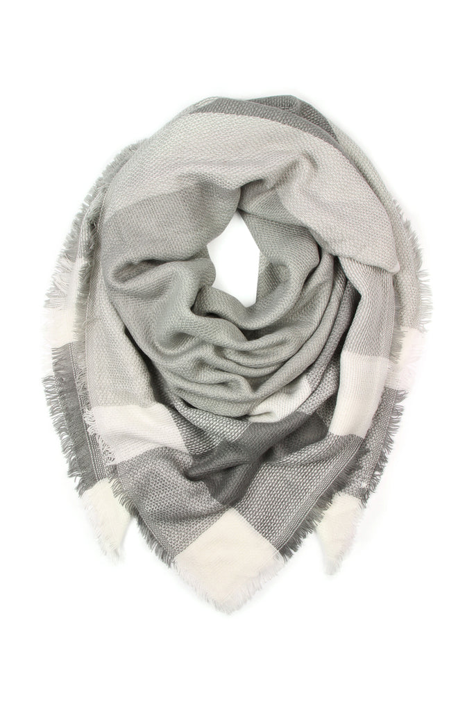 GRAY BLANKET FRINGED SCARF