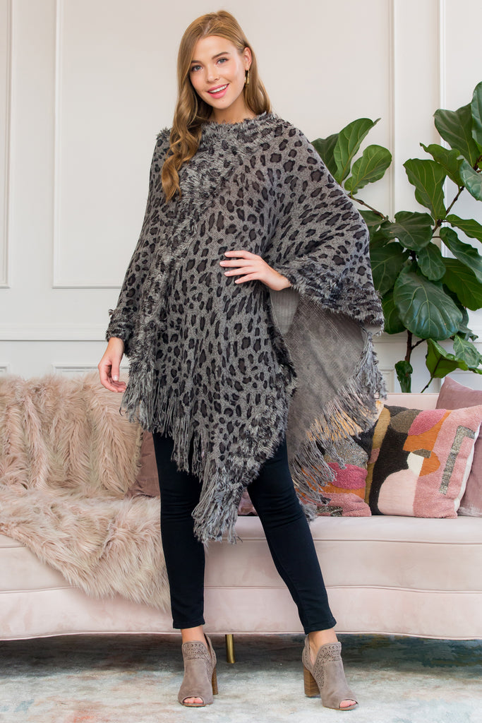 HDF2514 - FRINGED LEOPARD PONCHO