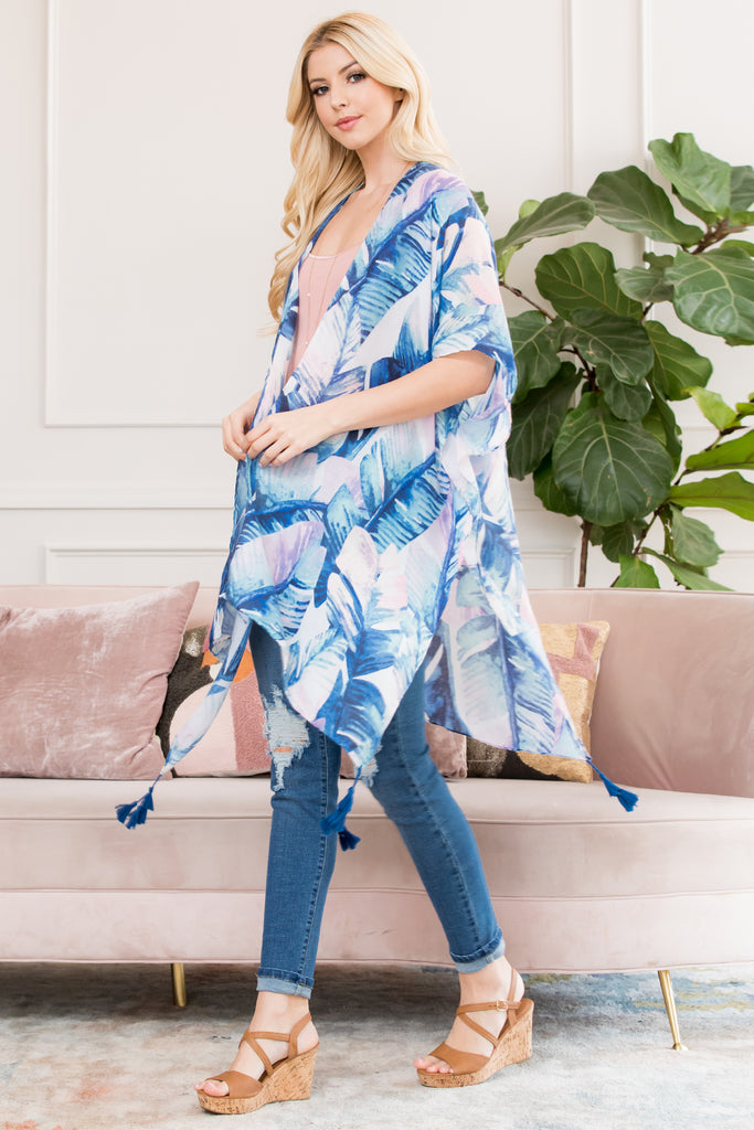 HDF2667 - BOTANICAL LEAF PRINTED KIMONO