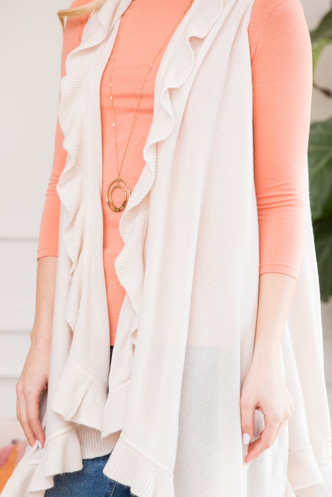 OPEN RUFFLED SLEEVELESS KIMONO CARDIGAN