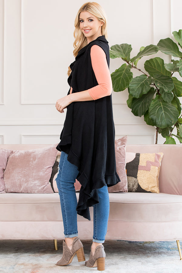 OPEN RUFFLED SLEEVELESS KIMONO CARDIGAN