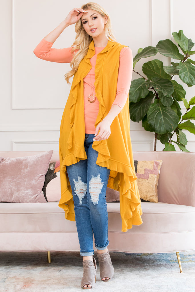 OPEN RUFFLED SLEEVELESS KIMONO CARDIGAN