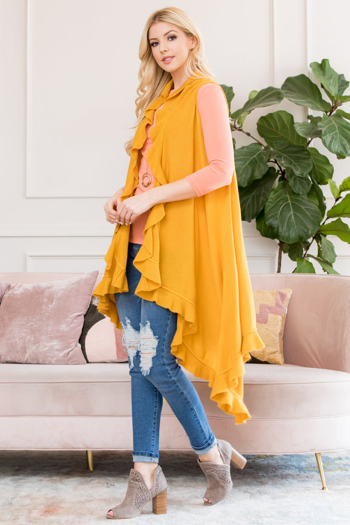 OPEN RUFFLED SLEEVELESS KIMONO CARDIGAN