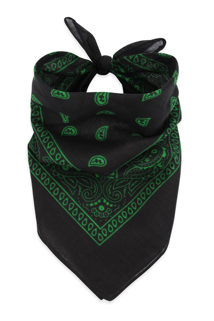 Patterned Bandana Head & Neck Scarf | Black Green Paisley Design, Classic Square Bandana For Men & Women