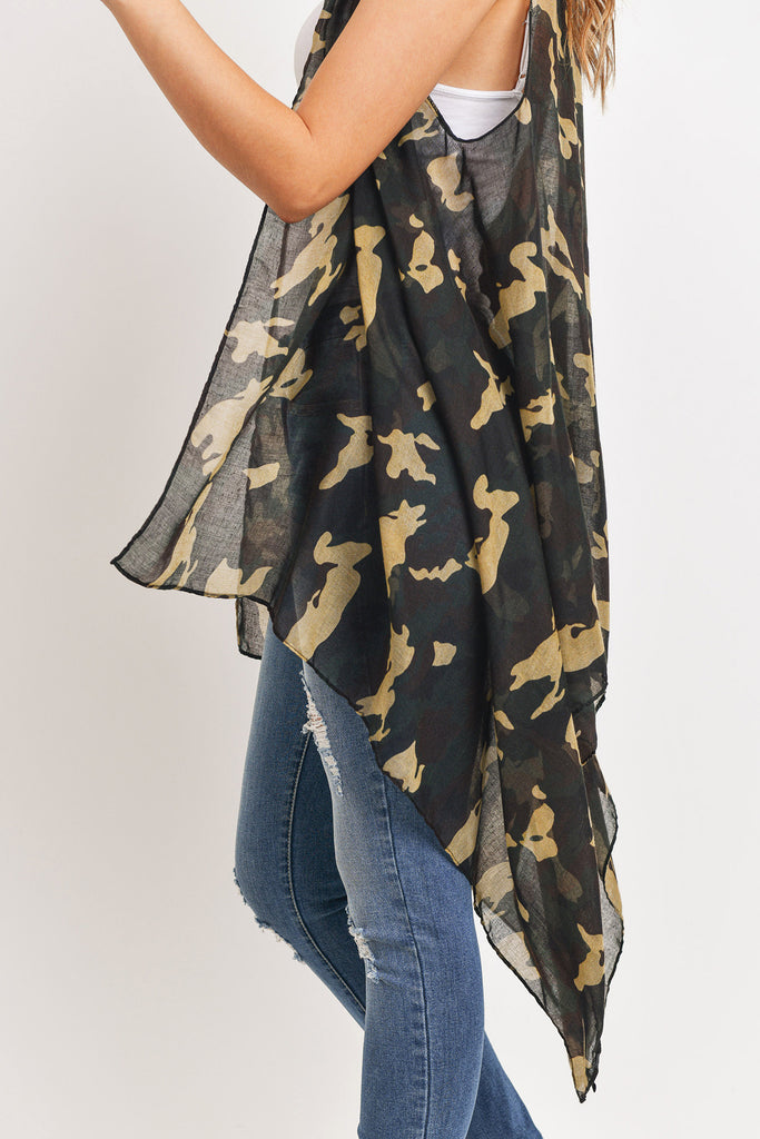 HDF3165 - CAMOUFLAGE PRINT OPEN KIMONO