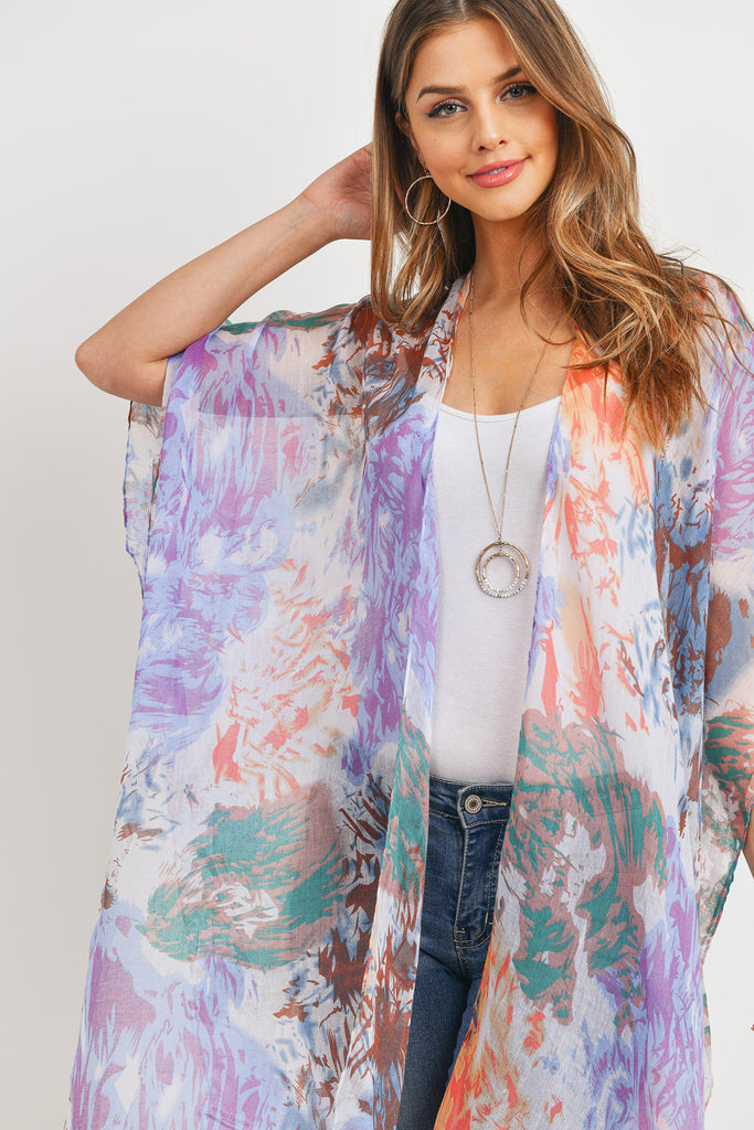 HDF3175 - ABSTRACT PRINT OPEN FRONT KIMONO