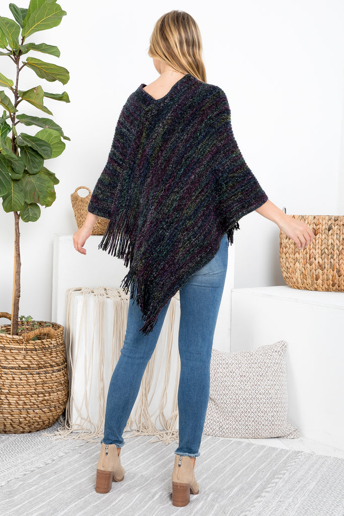 HDF3461 - KNITTED FRINGE STRIPE MULTI PONCHO