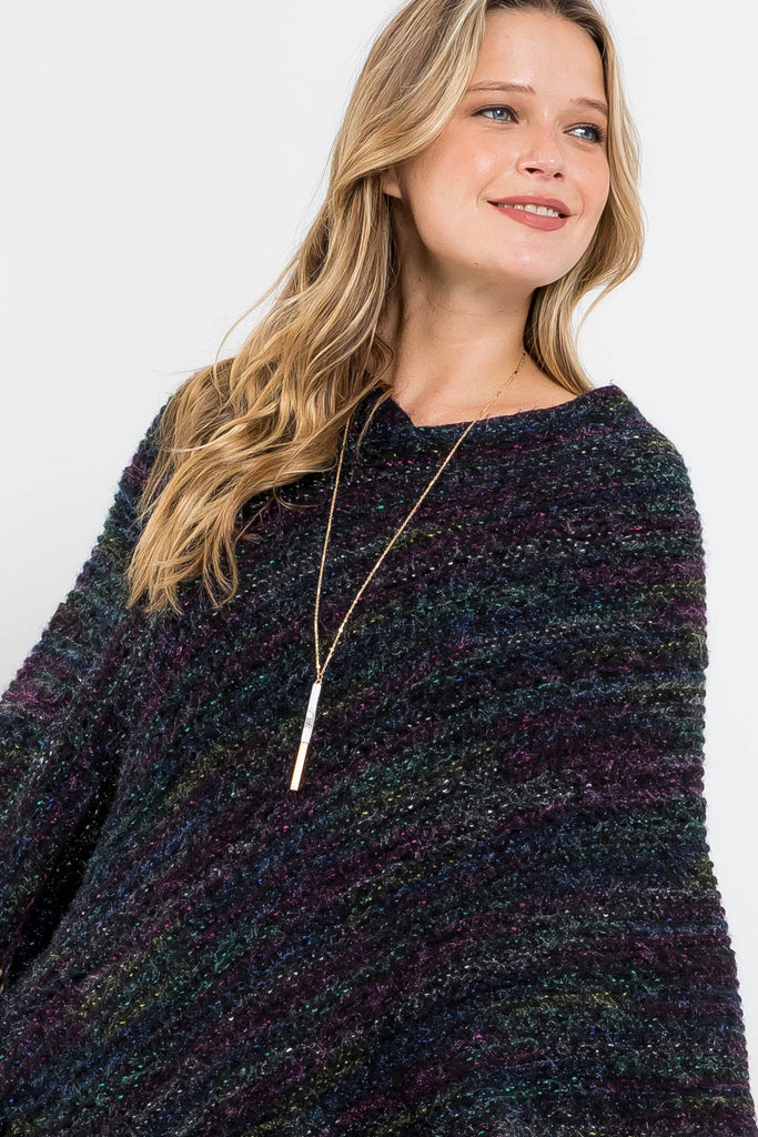 HDF3461 - KNITTED FRINGE STRIPE MULTI PONCHO