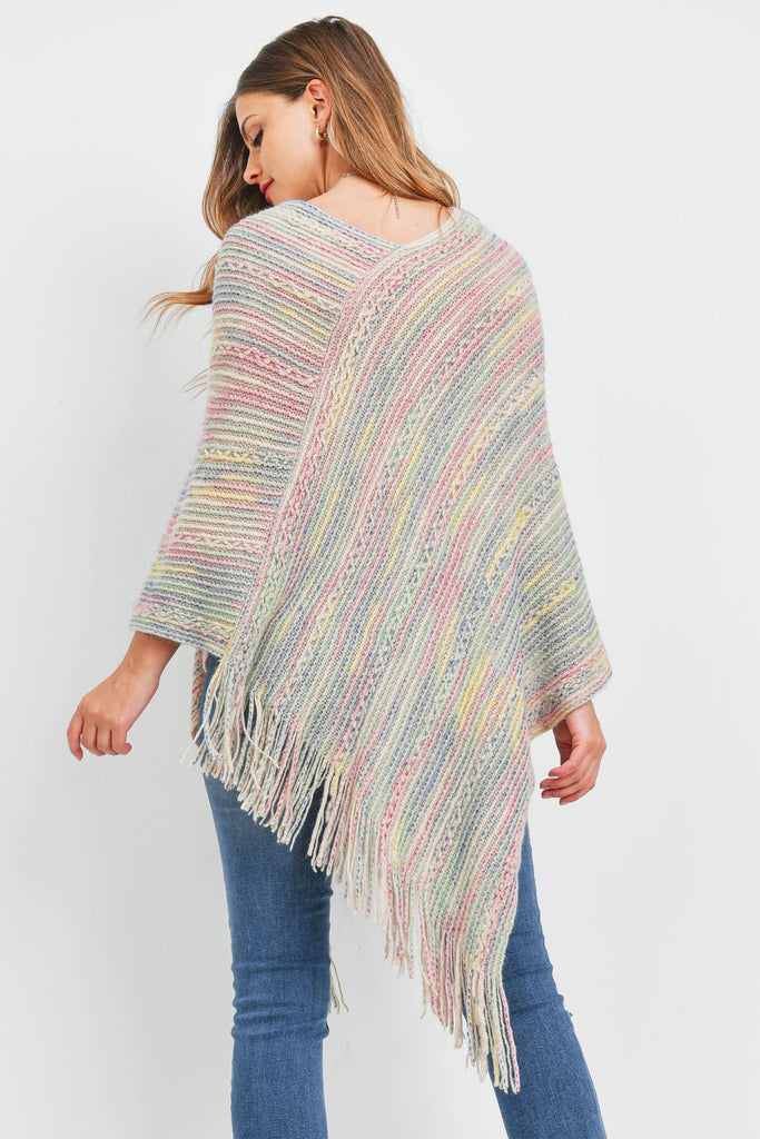 HDF3461 - KNITTED FRINGE STRIPE MULTI PONCHO