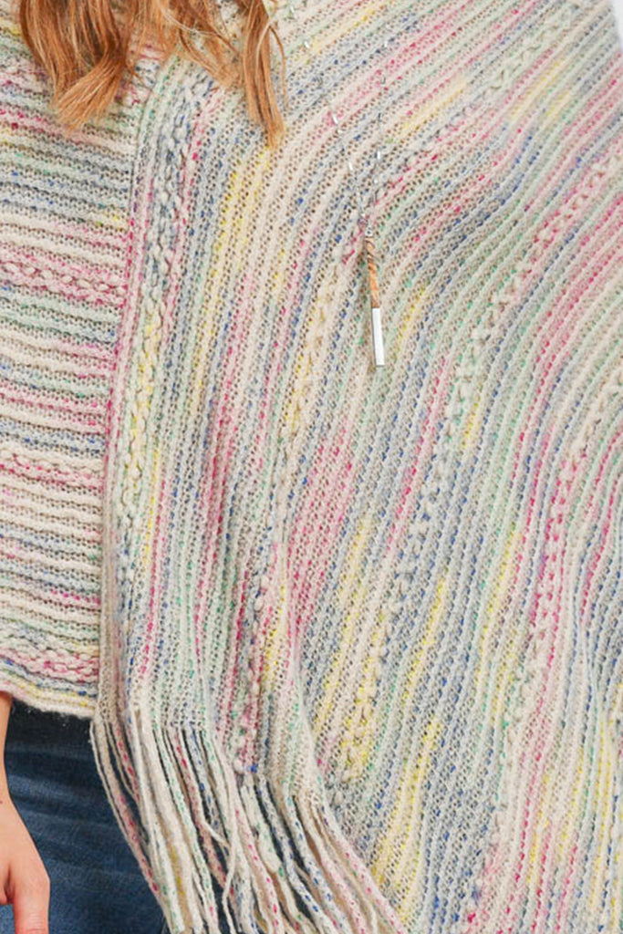 HDF3461 - KNITTED FRINGE STRIPE MULTI PONCHO