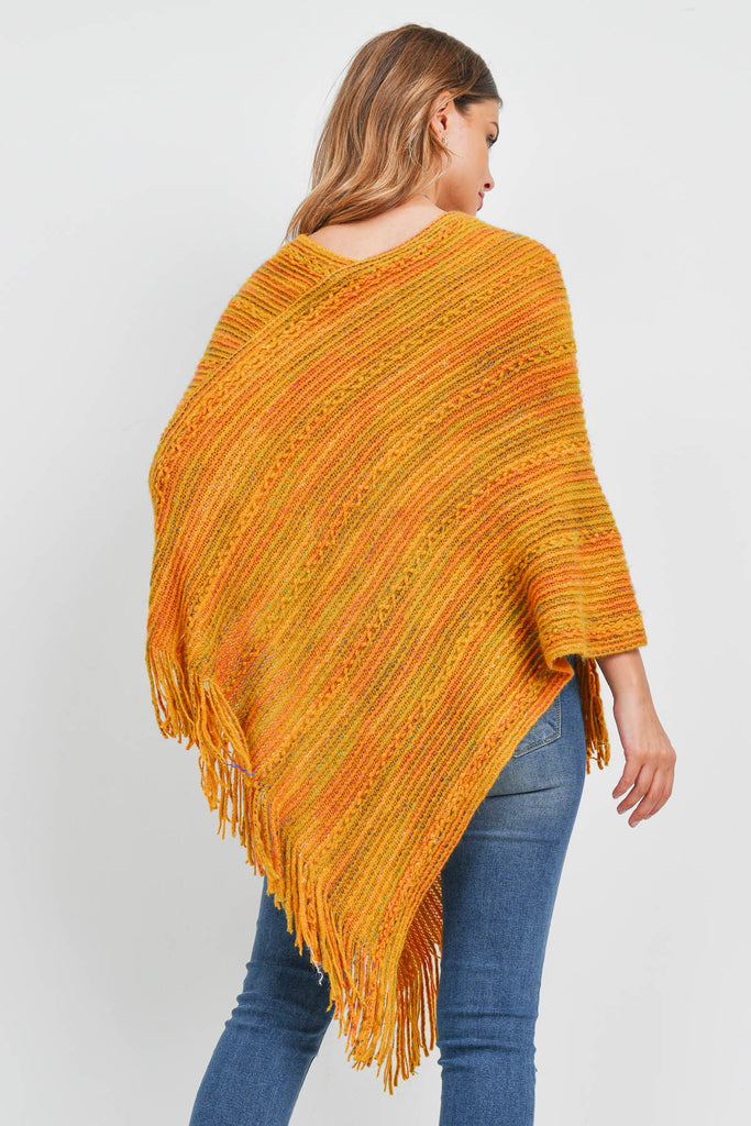 HDF3461 - KNITTED FRINGE STRIPE MULTI PONCHO