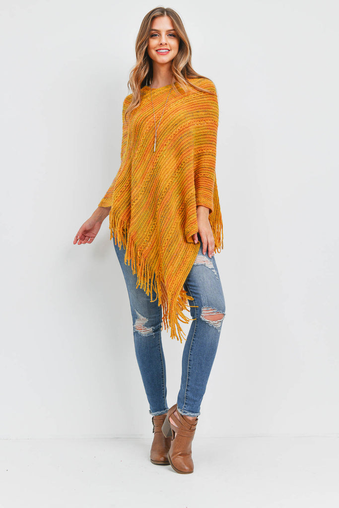 HDF3461 - KNITTED FRINGE STRIPE MULTI PONCHO