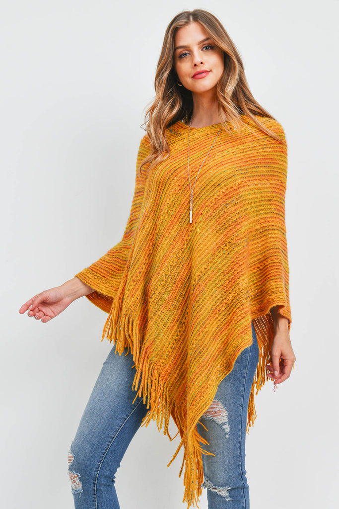 HDF3461 - KNITTED FRINGE STRIPE MULTI PONCHO