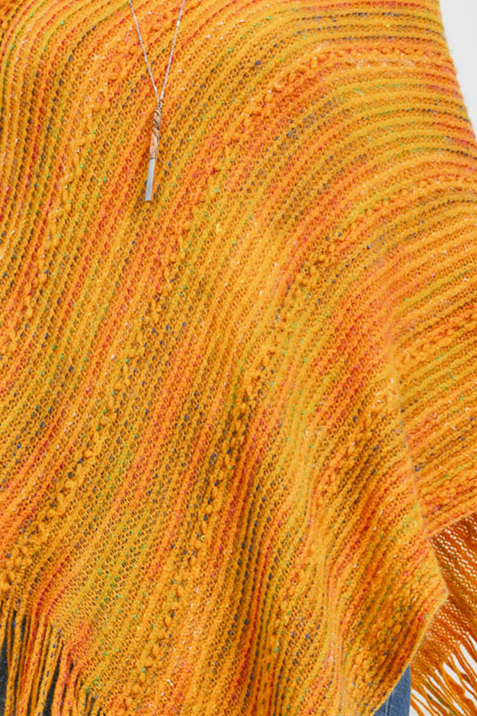 HDF3461 - KNITTED FRINGE STRIPE MULTI PONCHO