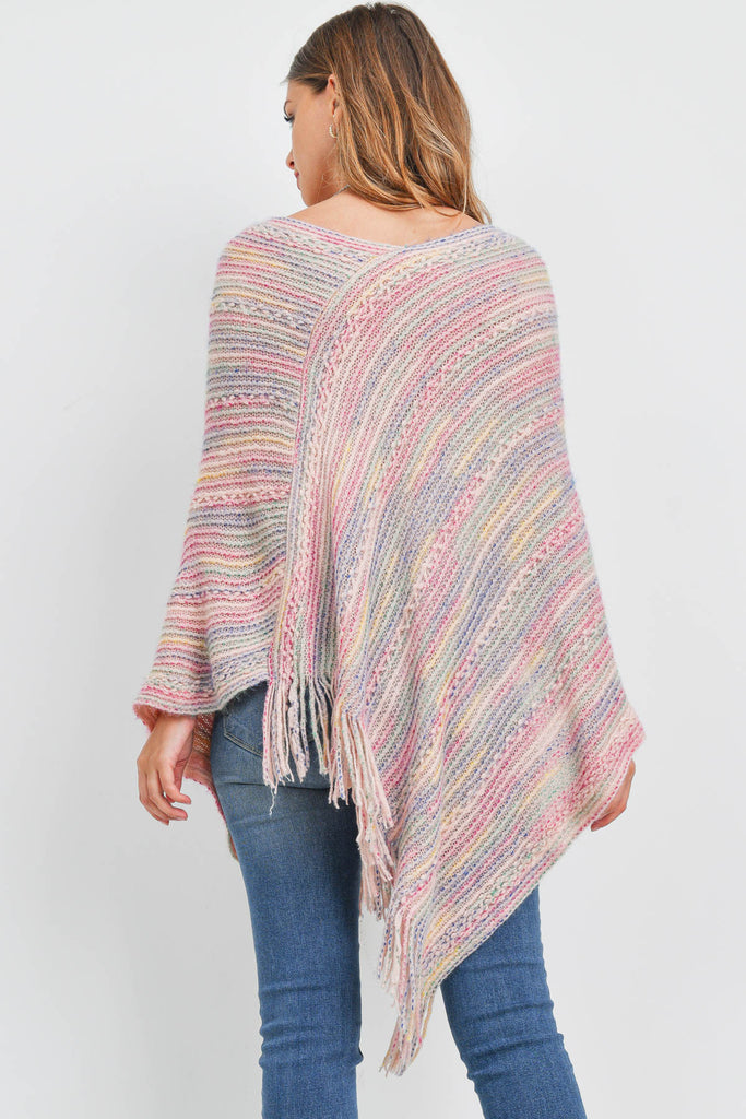 HDF3461 - KNITTED FRINGE STRIPE MULTI PONCHO