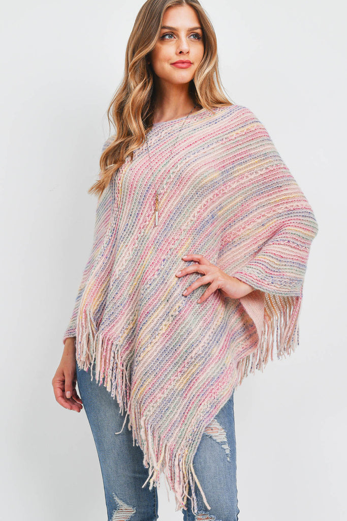 HDF3461 - KNITTED FRINGE STRIPE MULTI PONCHO