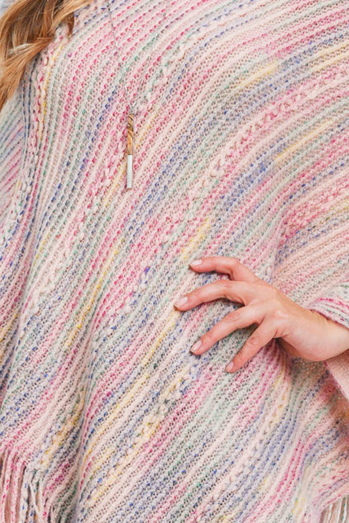 HDF3461 - KNITTED FRINGE STRIPE MULTI PONCHO