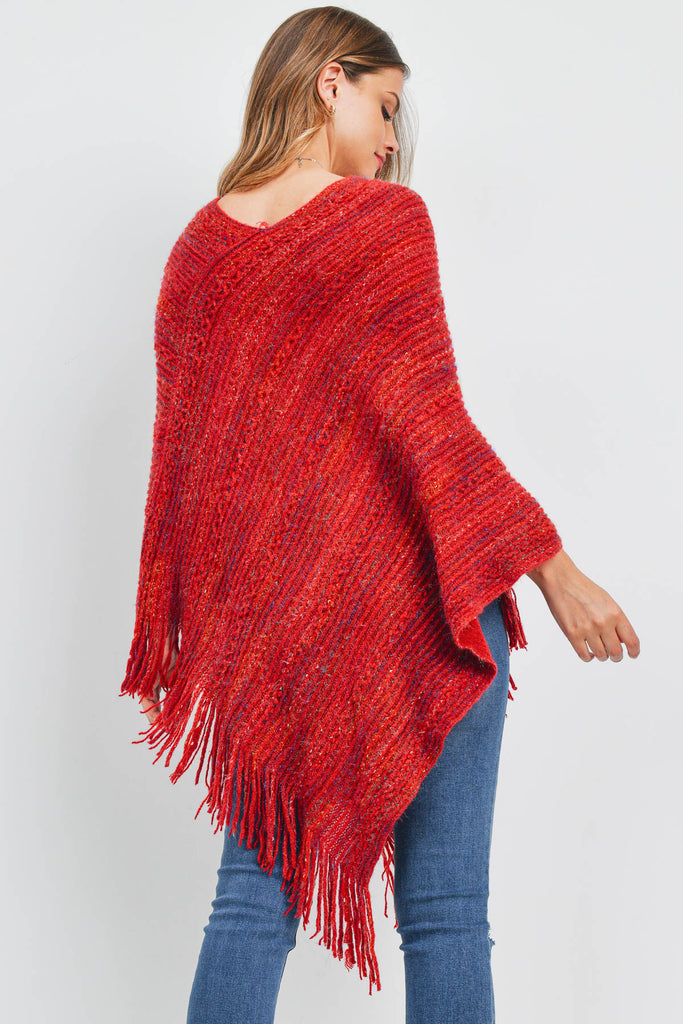 HDF3461 - KNITTED FRINGE STRIPE MULTI PONCHO