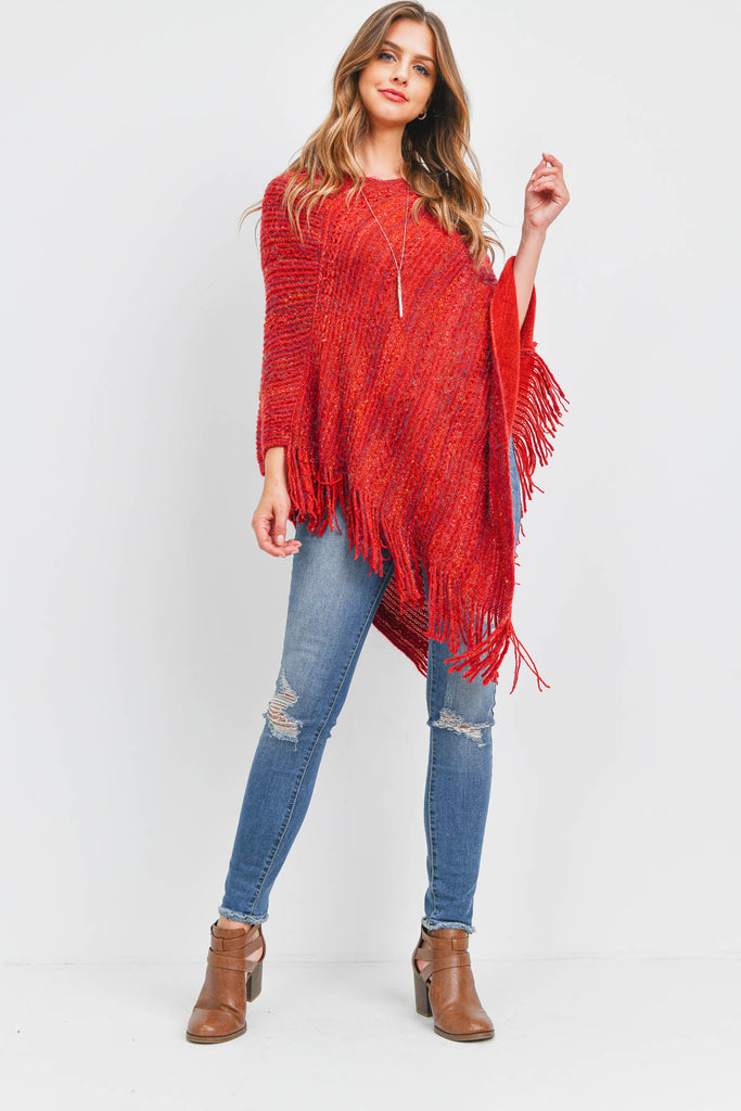 HDF3461 - KNITTED FRINGE STRIPE MULTI PONCHO