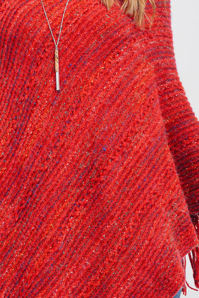 HDF3461 - KNITTED FRINGE STRIPE MULTI PONCHO