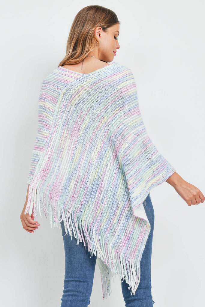 HDF3461 - KNITTED FRINGE STRIPE MULTI PONCHO