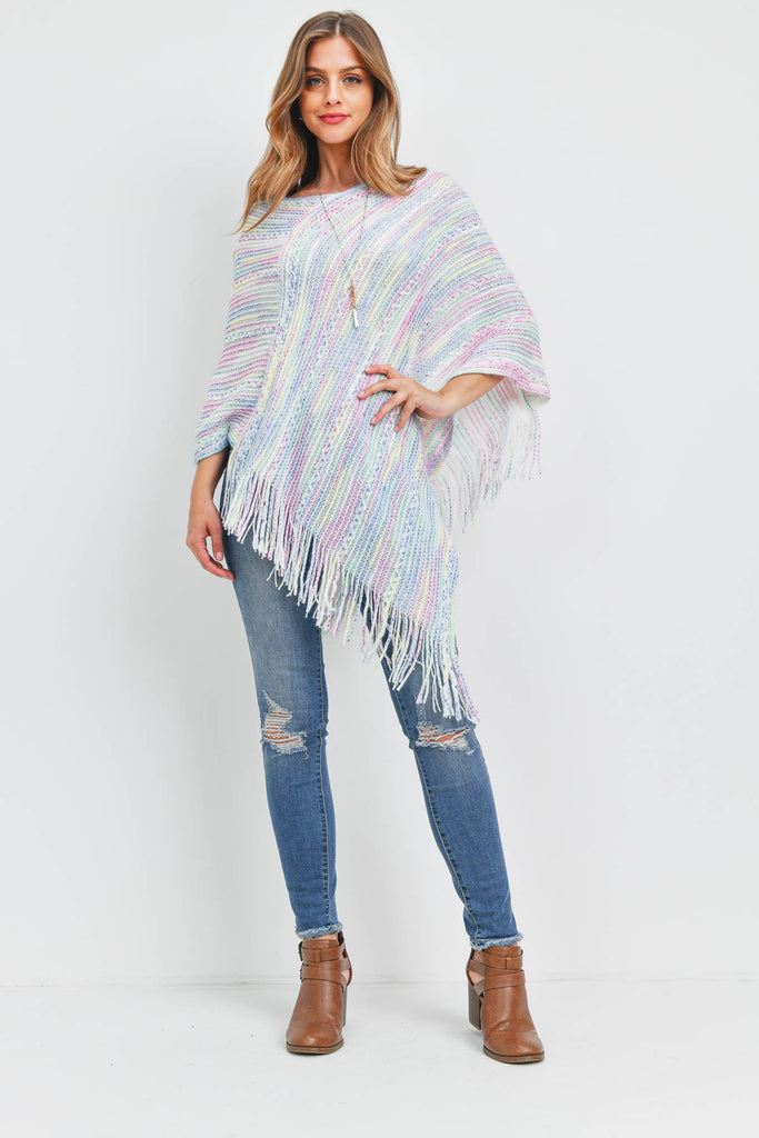 HDF3461 - KNITTED FRINGE STRIPE MULTI PONCHO