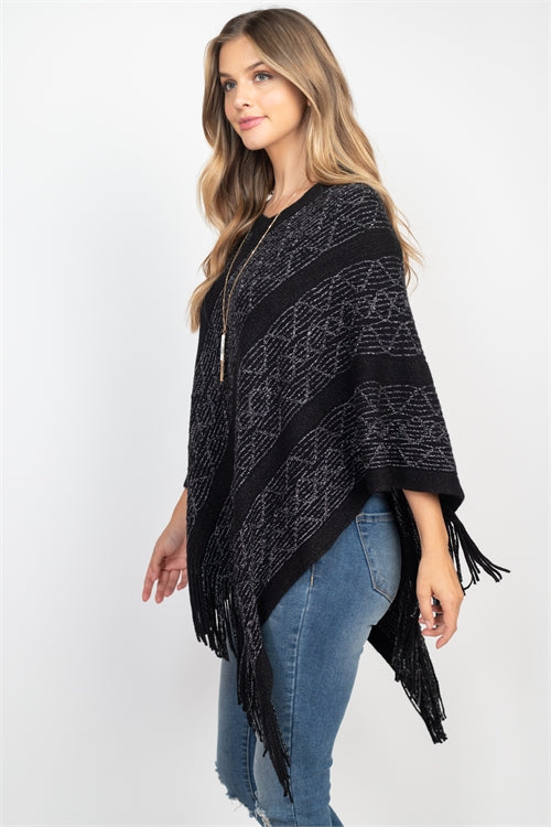 WAVE PATTERN STRIPE PONCHO