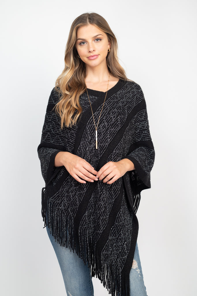 WAVE PATTERN STRIPE PONCHO