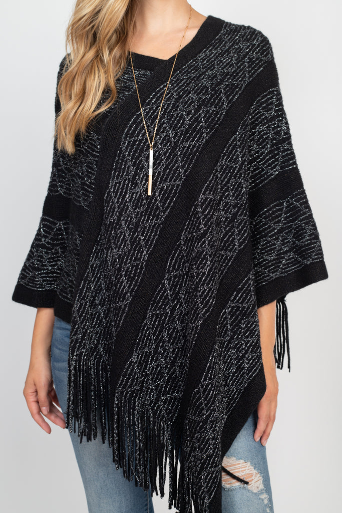 WAVE PATTERN STRIPE PONCHO