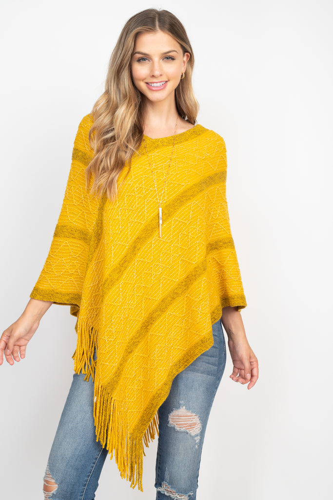 WAVE PATTERN STRIPE PONCHO