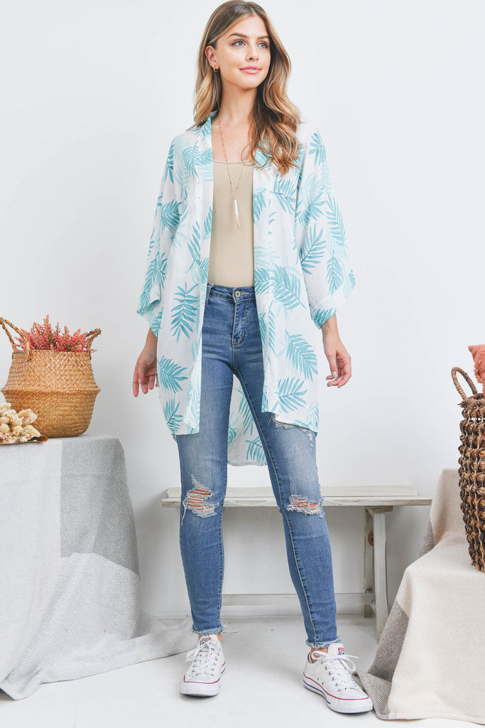 CRAWLER LEAF PRINT OPEN FRONT KIMONO